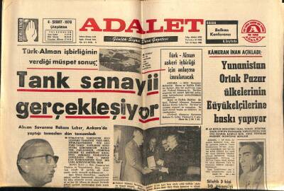 Adalet Gazetesi 4 Şubat 1976 - Türk Alman İşbirliğinin Verdiği Müspet Sonuç Tank Sanayii Gerçekleşiyor GZ121685 - 1