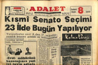 Adalet Gazetesi 5 Haziran 1966 - Kısmi Senato Seçimi 23 İlde Bugün Yapılıyor GZ121518 - 1