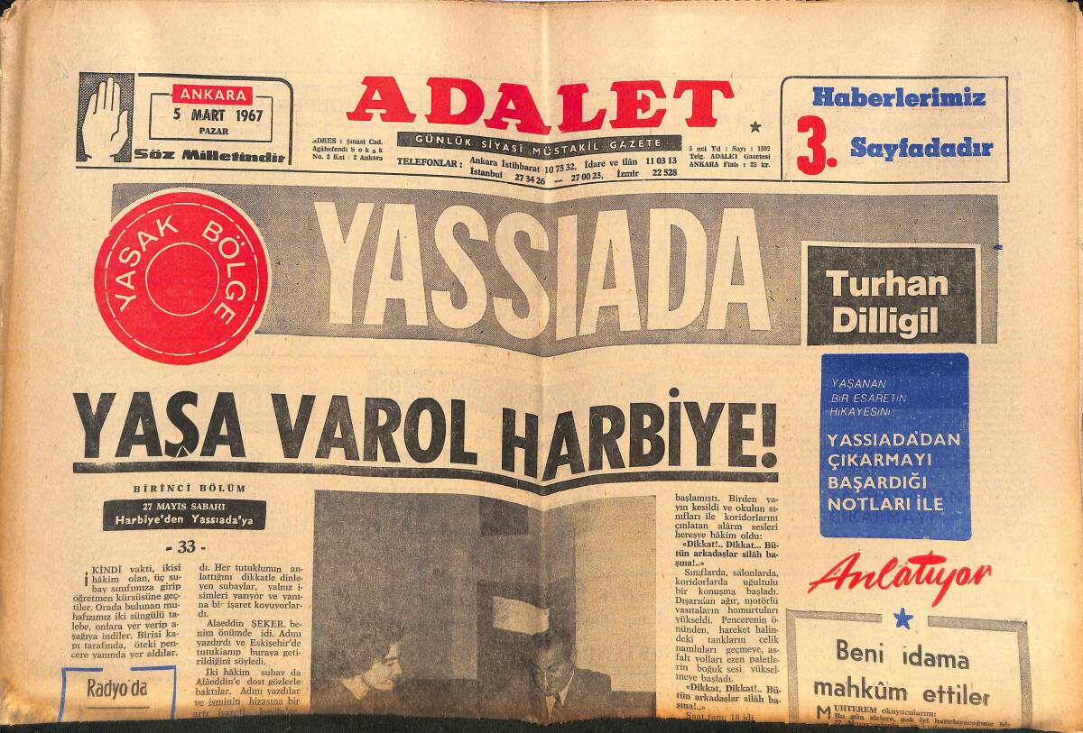 Adalet Gazetesi 5 Mart 1967 - Yaşa Varol Harbiye! - Ezeli Rakipler Karşı Karşıya Beşiktaş-Galatasaray - Habeşistan İmparatoru Ant-Kabir'i Ziyaret Etti GZ138592 - 1