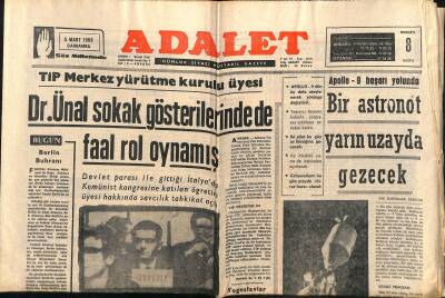 Adalet Gazetesi 5 Mart 1969 - Asistanların Boykotu Sebebi İle Fen Fakültesi , Süresiz Olarak Tatil Edildi - Alman Cumhur Başkanı Bugün Seçiliyor GZ121673 - 1