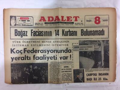 Adalet Gazetesi 5 Temmuz 1966 - Boğaz Faciasının 14 Kurbanı Bulunamadı GZ73056 - 1