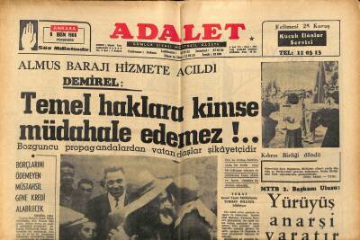 Adalet Gazetesi 6 Ekim 1966 - Almus Barajı Hizmete Açıldı - Kazablanka Gazinosunun Sahibi Dün Tevkif Edildi GZ121775 - 1