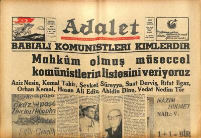 Adalet Gazetesi 6 Haziran 1963 - Komünist Şair Nazım Hikmetof Rus Ajanı Tarafından Öldürüldü GZ105038 - 1