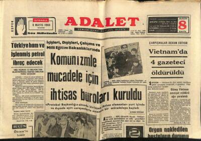 Adalet Gazetesi 6 Mayıs 1968 - Vietnamda 4 Gazeteci Öldürüldü GZ83495 - 1