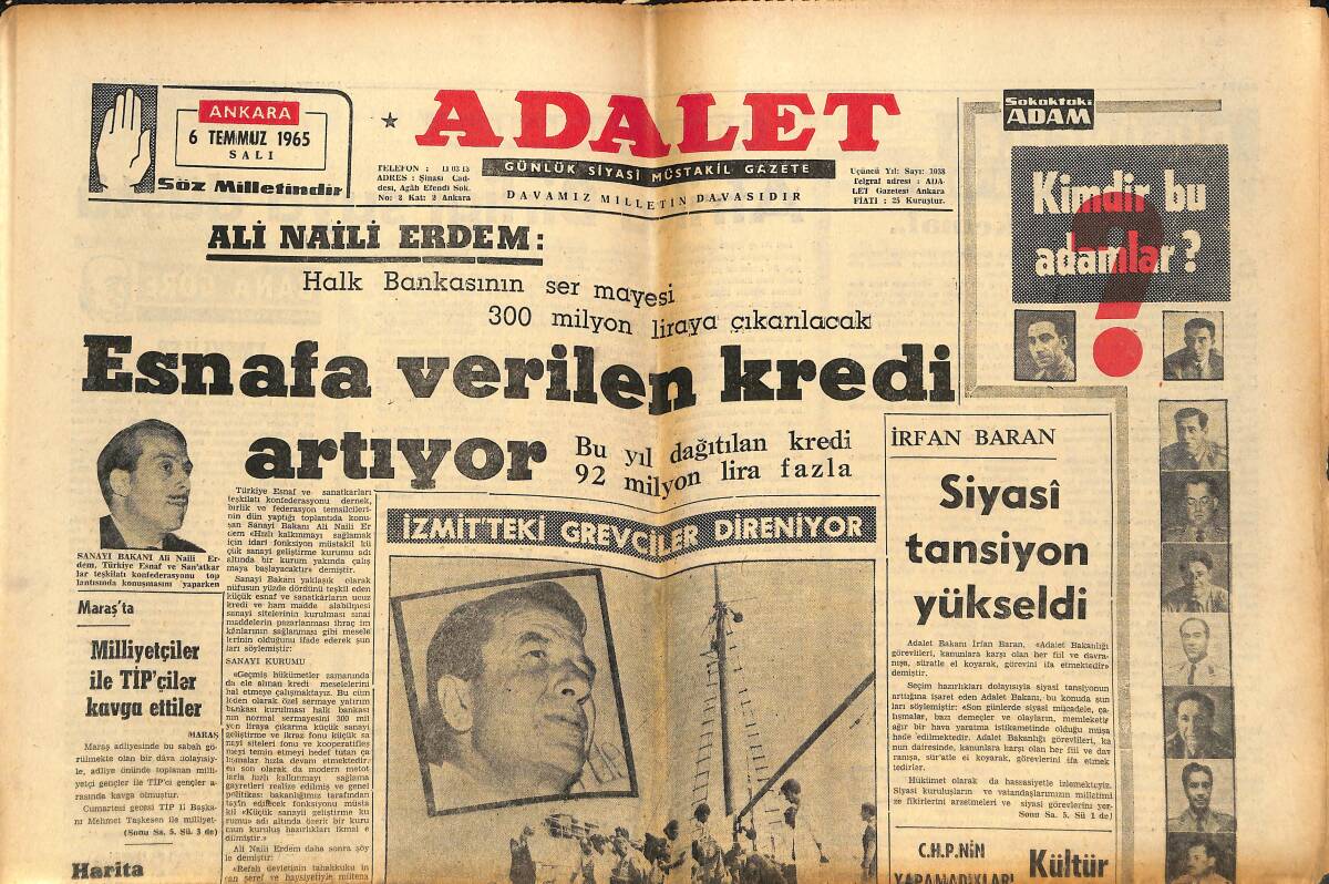 Adalet Gazetesi 6 Temmuz 1965 - Fenerbahçe İle Beşiktaş'ın Arası Açıldı - Milliyetçiler İle TİP'çiler Kavga Ettiler GZ139565 - 1