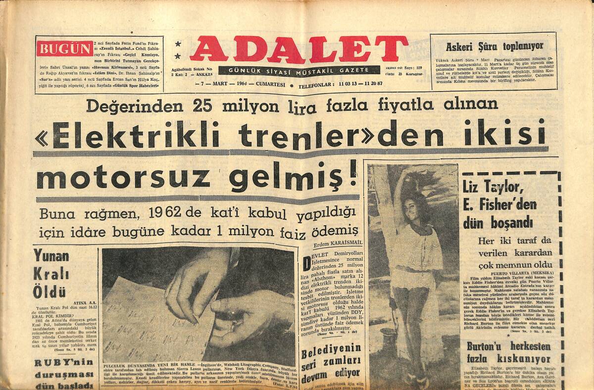 Adalet Gazetesi 7 Mart 1964 - Türk Rehineler Bugün Serbest Bırakılacaklar! - Ruby'nin Duruşması Dün Başladı! GZ139819 - 1