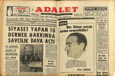 Adalet Gazetesi 7 Nisan 1966 - Siyaset Yapan 10 Dernek Hakkında Savcılık Dava Açtı - Şenol , Fenerbahçeden Ayrılmaya Kararlı !.. GZ121632 - 1