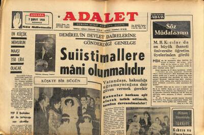 Adalet Gazetesi 7 Şubat 1966 - İhsan Topaloğlu Vazifesine İade Edilemez - Kıbrıs Konusunda Hava Gergin Bir Durum Alıyor GZ121544 - 1