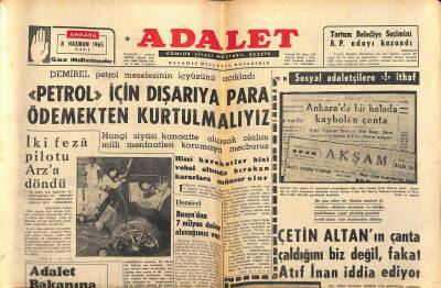 Adalet Gazetesi 8 Haziran 1965 - Çetin Altanın Çanta Çaldığını Biz Değil , Fakat Atıf İnan İddia Ediyor GZ121713 - 1