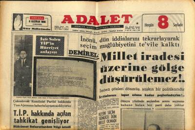 Adalet Gazetesi 8 Haziran 1966 - Seçimin Kesin Sonucu Açıklanmadığı İçin Demirelin Gezisi Geri Bırakıldı GZ121521 - 1