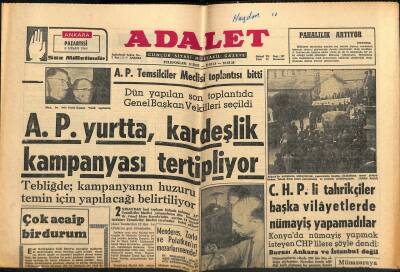 Adalet Gazetesi 8 Nisan 1963 - Fidel Castro Ve Bin Bella - Siyasi Partiler Kanun Tasarısı Başvekâlete Bu Gün Veriliyor GZ121765 - 1