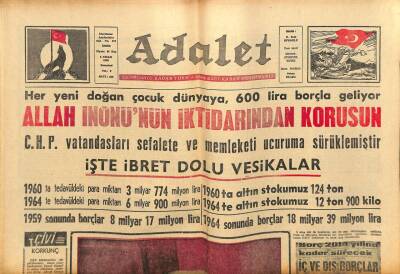 Adalet Gazetesi 8 Nisan 1965 - İnönü İktidari , Adnan Menderes Ve W. Churchill GZ109248 - 1