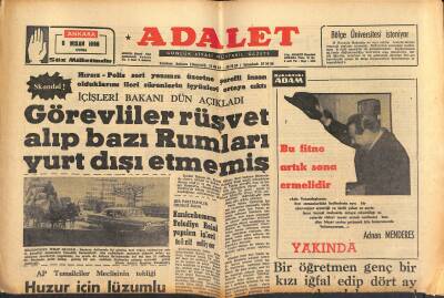 Adalet Gazetesi 8 Nisan 1966 - İzmirde Komünizm Telin Edilecek - Her Yıl 500 Bin Anne Çocuk Düşürüyormuş GZ121595 - 1