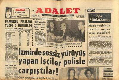 Adalet Gazetesi 8 Şubat 1966 - Eski Vali Kuray Bir Vatandaşa Ait Araziye El Koymuş - Pamuklu Fiatları Yüzde 5 İndirildi GZ121545 - 1