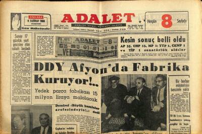 Adalet Gazetesi 9 Haziran 1966 - DDY Afyonda Fabrika Kuruyor !.. - Memurların Mesken Sahibi Olması İçin Çalışma Yapılıyor GZ121522 - 1