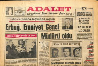 Adalet Gazetesi 9 Ocak 1972 - Erbuğ, Emniyet Genel Müdürü Oldu, Carmenin Galası GZ122492 - 1