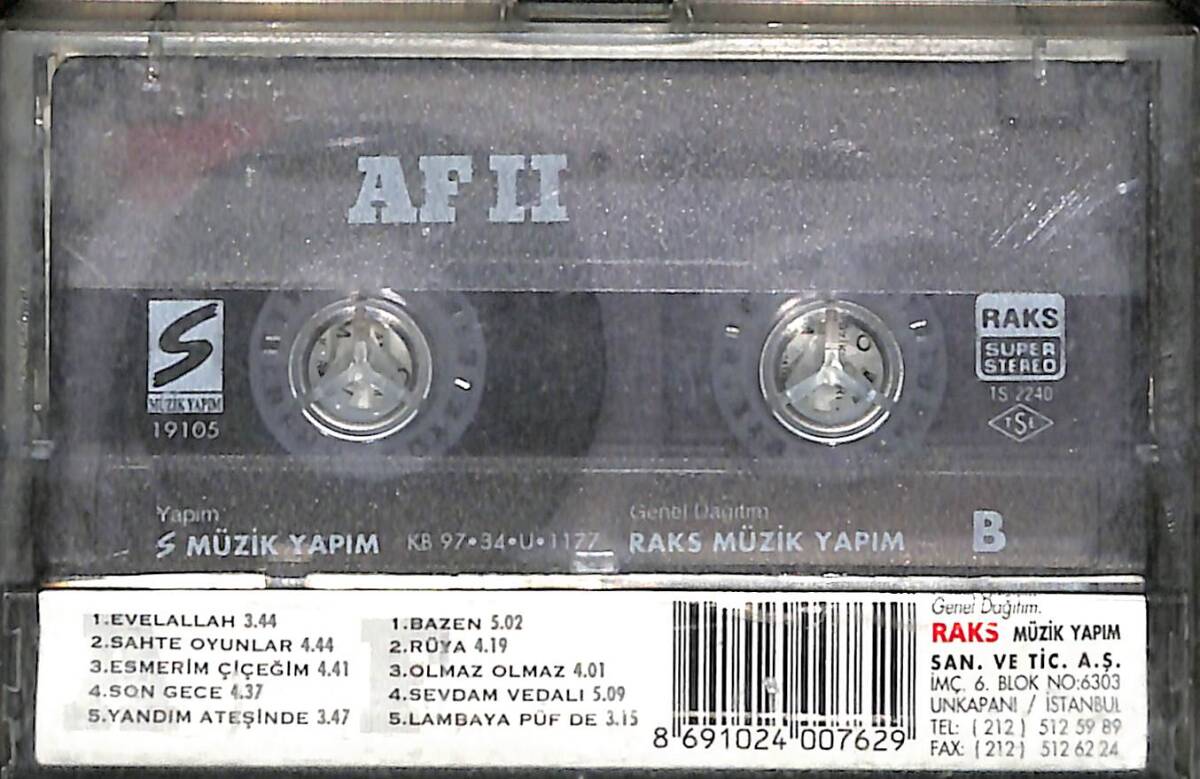 AF – AF II Orijinal Kaset (İkinci El) * S Müzik Yapım - 1997 - Kırmızı Bandrol * KST31171 - 2