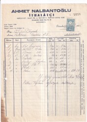 AHMET NALBANTOĞLU.HIRDAVAT SAAT PİL VE BATARYA SATIŞ YERİ İSTANBUL.1954 YILI FATURA - Gökçekoleksiyon