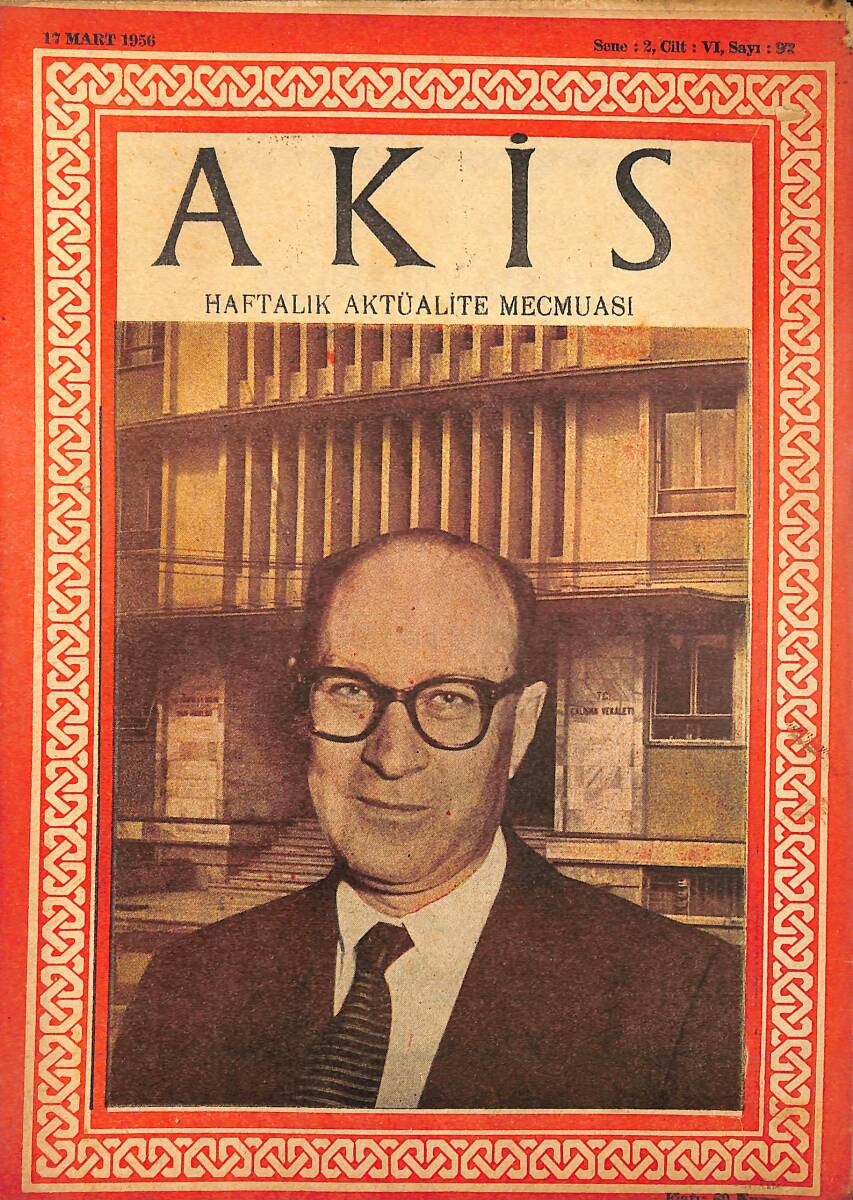 Akis Haftalık Aktüalite Dergisi 17 Mart 1956 Sayı : 97 - Kapak : Mümtaz Tarhan NDR90966 - 1
