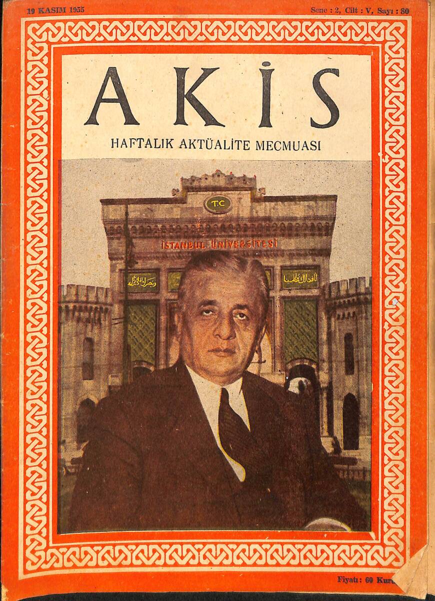 Akis Haftalık Aktüalite Dergisi 19 Kasım 1955 Sayı : 80 - Kapak : Prof. H. Nail Kubalı NDR90979 - 1