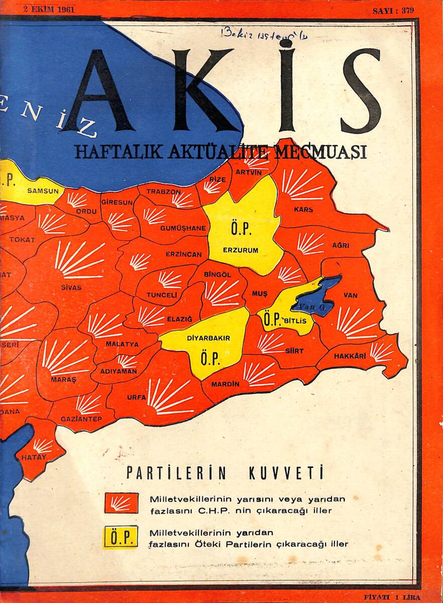 Akis Haftalık Aktüalite Dergisi 2 Ekim 1961 Sayı : 379 - Kapak : Partilerin Kuvveti NDR90864 - 1