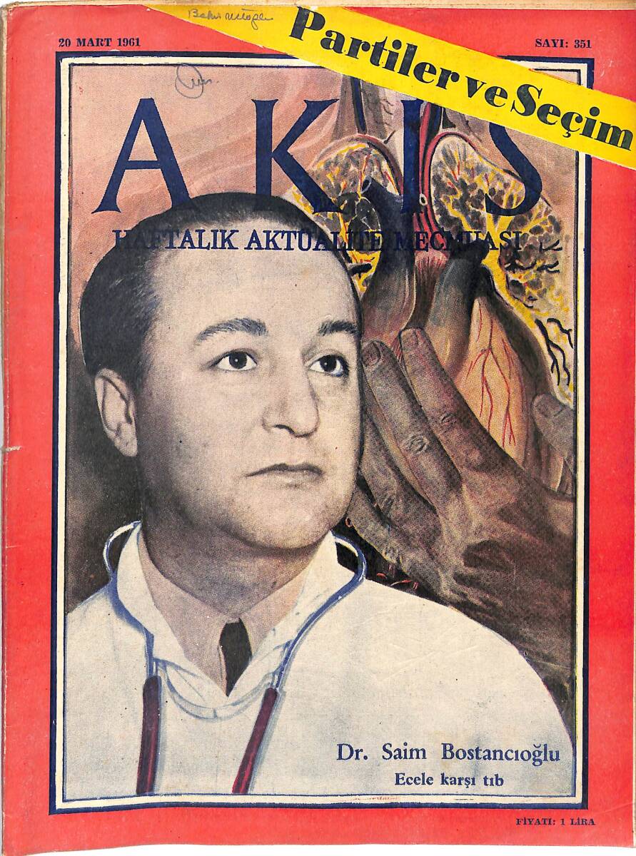 Akis Haftalık Aktüalite Dergisi 20 Mart 1961 Sayı : 351 - Kapak : Dr. Saim Bostancıoğlu NDR90926 - 1