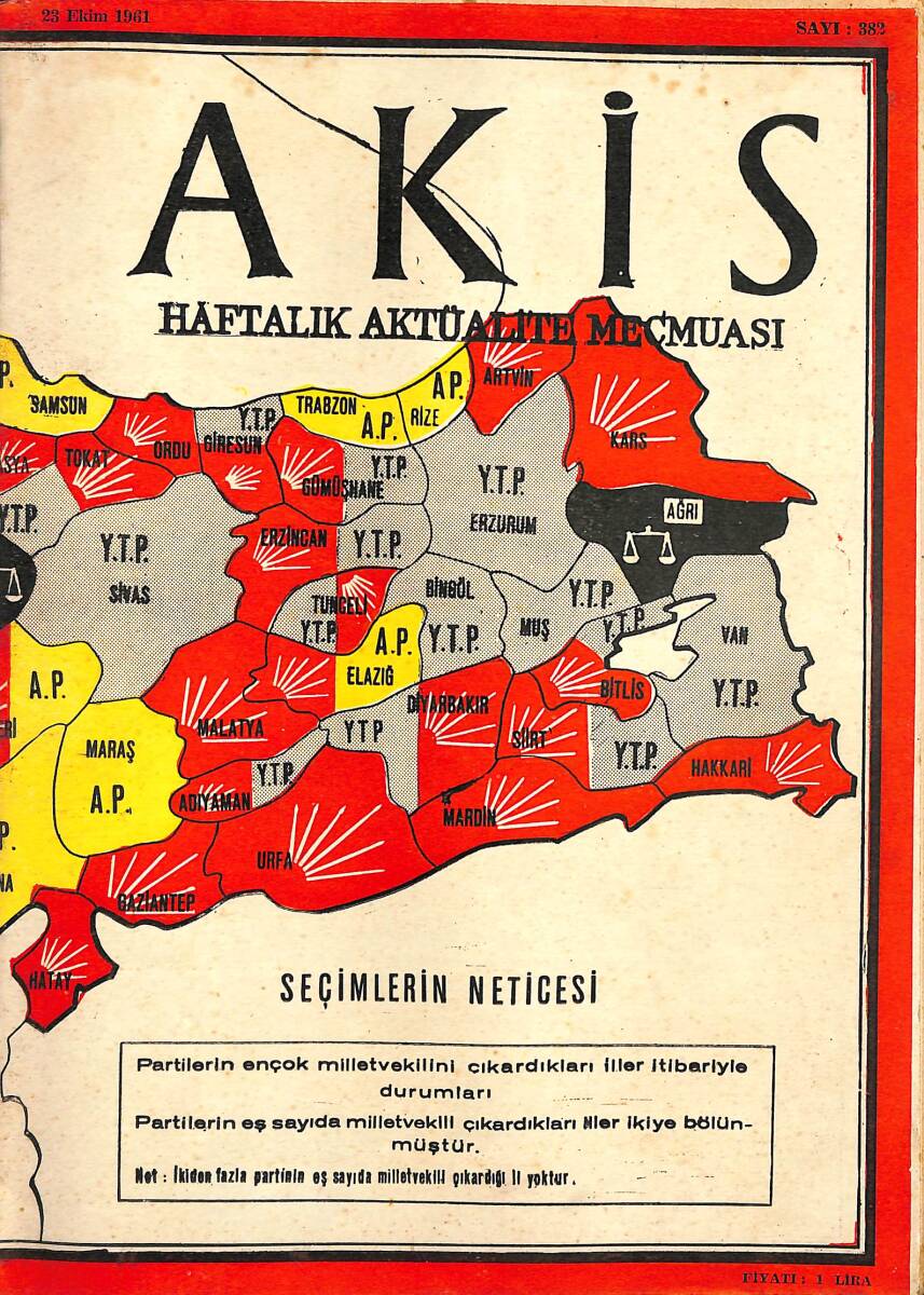 Akis Haftalık Aktüalite Dergisi 23 Ekim 1961 Sayı : 382 - Kapak : Seçim Neticeleri NDR90873 - 1