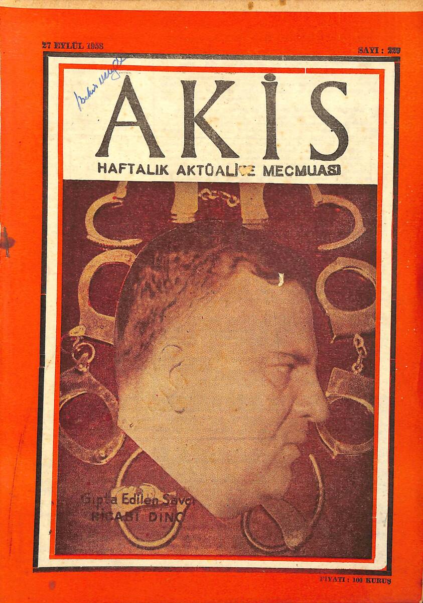 Akis Haftalık Aktüalite Dergisi 27 Eylül 1958 Sayı : 229 - Kapak : Hicabi Dinç NDR90843 - 1