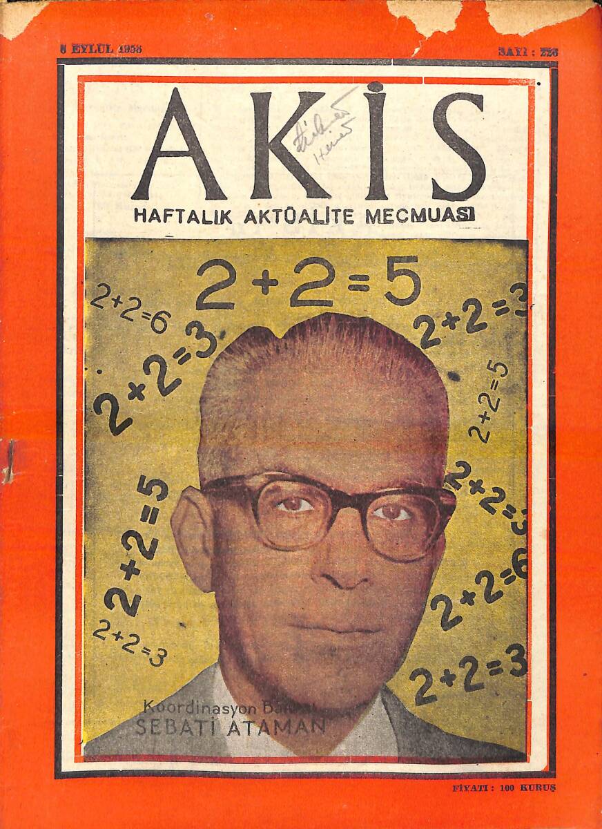 Akis Haftalık Aktüalite Mecmuası 8 Eylül 1958 - Kapak: Sabati Ataman NDR94258 - 1