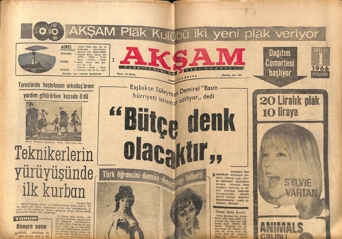 Akşam Gazetesi 1 Aralık 1966 - İlhami Soysal'ı Dövenlerin Dosyası Adliye'ye Verildi! - İdam Kararları Meclisten Geçiyor! GZ146006 - 1