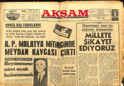 Akşam Gazetesi - 1 Ekim 1965 - AP Malatya Mitinginde Meydan Kavgası Çıktı GZ99895 - 1