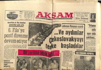 Akşam Gazetesi 1 Eylül 1968 - Ve Aydınlar Çekoslavakyayı Terke Başladı GZ97743 - 1