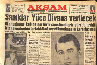 Akşam Gazetesi 1 Haziran 1960 - Sanıklar Yüce Divana Verilecek - Türk Parasının Kıymeti Artıyor GZ125295 - 1