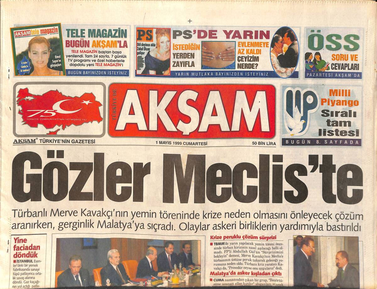 Akşam Gazetesi 1 Mayıs 1999 - Sibel Can 'Şarkı Söylemek Daha Kolay' - APO Yolun Sonuna Geliyor GZ160804 - 1