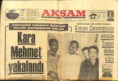 Akşam Gazetesi - 1 Nisan 1967 - Kara Mehmet Yakalandı GZ99679 - 1