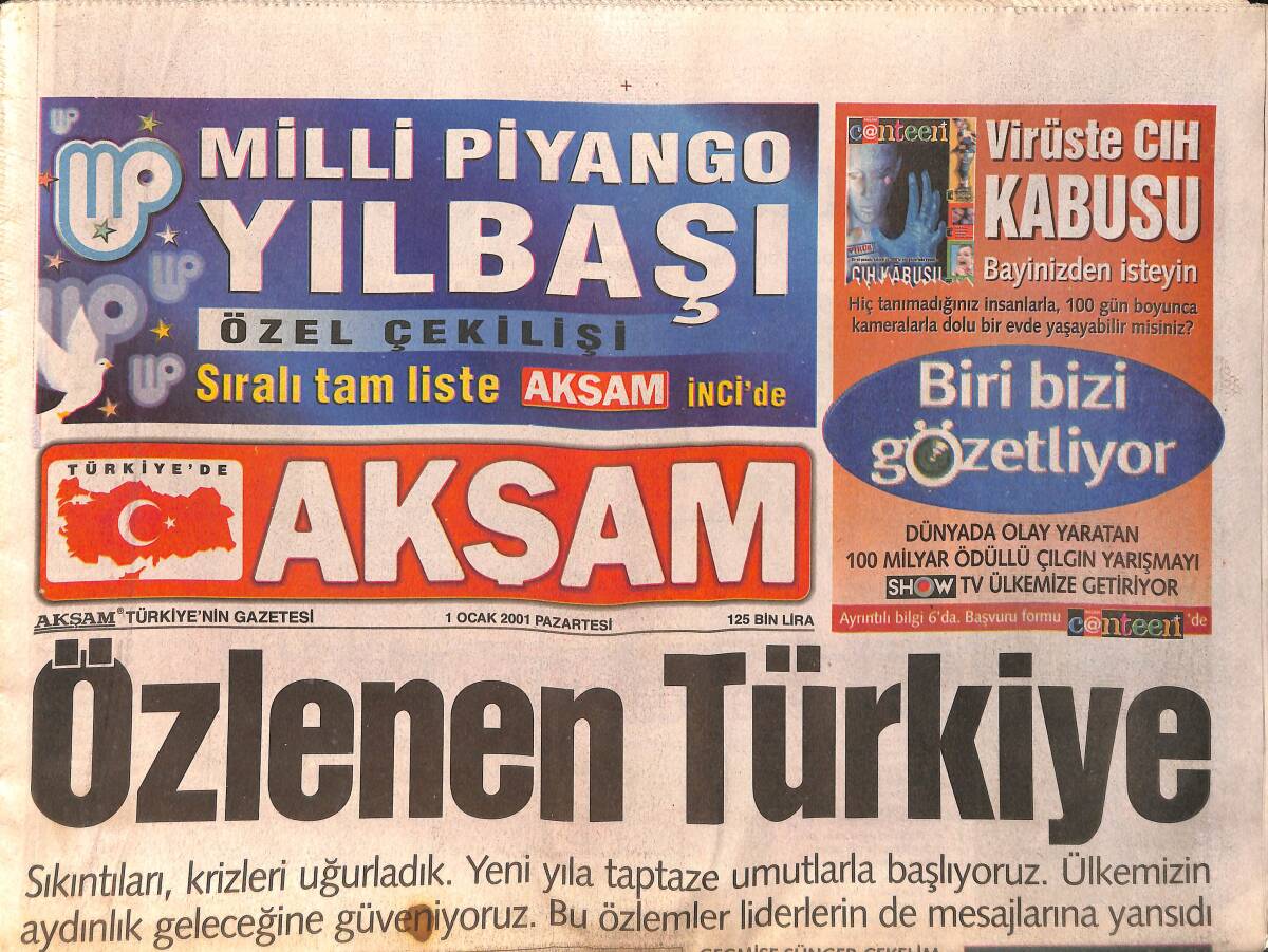 Akşam Gazetesi 1 Ocak 2001 - Trabzonspor'da Mehmet Ali Yılmaz Dönemi Sona Erdi - Orhan Gencebay 30 Yıl Aradan Son Bir Halk Konseri Verecek GZ158307 - 1