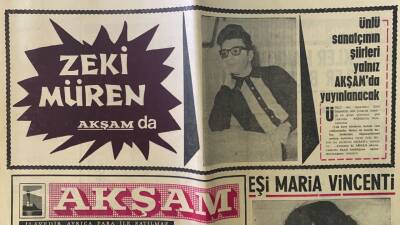 Akşam Gazetesi 1 Temmuz 1964 - Ünlü Sanatçı Zeki Mürenin Şiirleri Yalnız AKŞAMda Yayınlanacak GZ82338 - 2