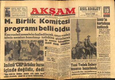 Akşam Gazetesi - 10 Eylül 1960 - İnönü CHP İktidar Hırsı İçinde Değildir GZ99667 - 1