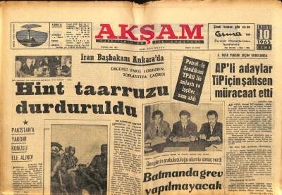 Akşam Gazetesi - 10 Eylül 1965 - Hint Taarruzu Durduruldu GZ99732 - 1