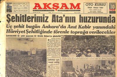 Akşam Gazetesi 10 Haziran 1960 - Türk Ceza Kanununa Göre Sabıkların Cezası İdam - Şehitlerimiz Atanın Huzurunda GZ125317 - 1