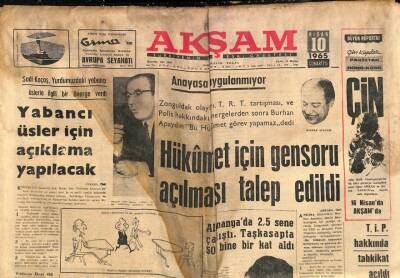 Akşam Gazetesi 10 Nisan 1965 - Osman Bölükbaşı Bay İnönü Serbesttir dedi - Kadri Şencaların Oğlu Kazada Öldü GZ92455 - 1