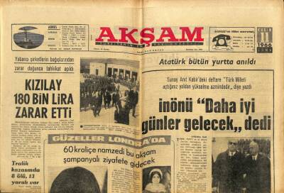 Akşam Gazetesi 11 Kasım 1966 - Atatürkü Sansür GZ60567 - 2