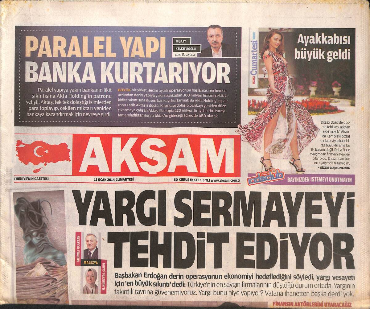 Akşam Gazetesi 11 Ocak 2014 - Yargı Sermayeyı Tehdit Ediyor - Başbakan Ankaragücü'nü Kurtardı! GZ136648 - 1