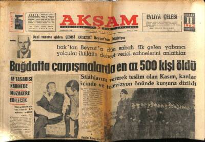 Akşam Gazetesi 11 Şubat 1963 - Bağdatta Çarpışmalar,En Az 500 Ölü GZ71968 - 1