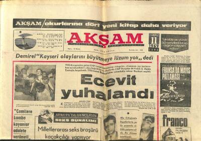 Akşam Gazetesi 11 Temmuz 1969 - Ecevit Yuhalandı GZ97779 - 1