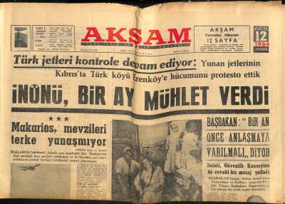 Akşam Gazetesi 12 Ağustos 1964 - Rauf Denktaş , Başbakan İsmet İnönünün Elini Öptü GZ115231 - 1
