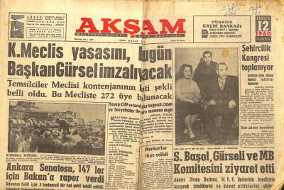 Akşam Gazetesi - 12 Aralık 1960 - K. Meclis Yasasını Başkan Gürsel İmzalayacak GZ99649 - 1