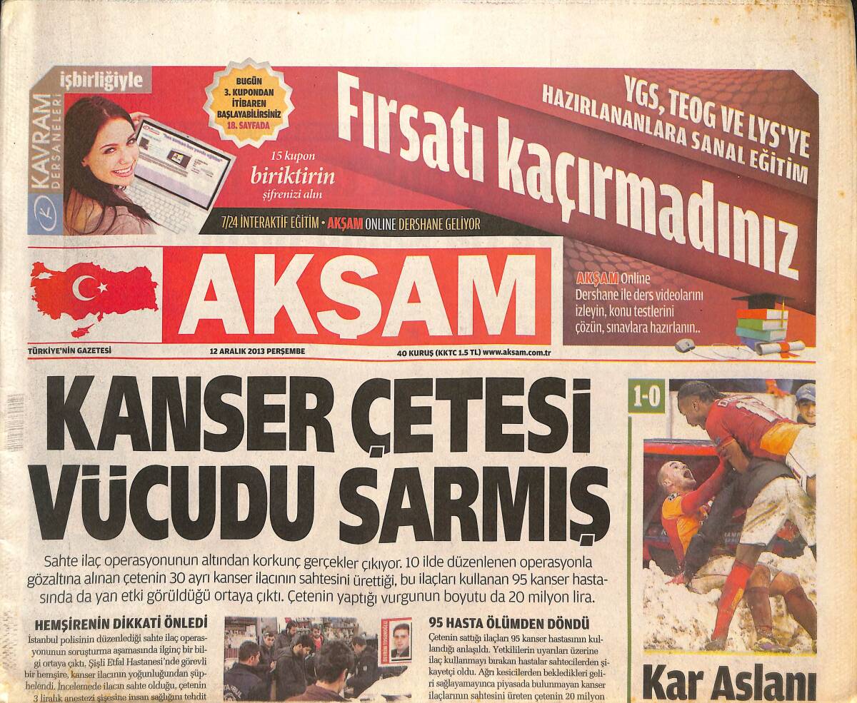Akşam Gazetesi 12 Aralık 2013 - Tarkan: Pişman Odum Kullanmıyorum - Ve Beyaz Perde Freddie'yi Sunar GZ136738 - 1