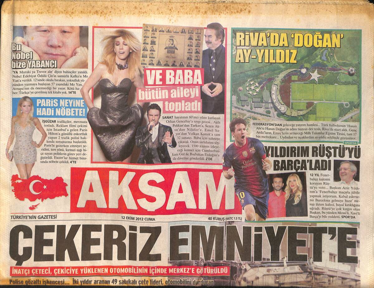 Akşam Gazetesi 12 Ekim 2012 - Orhan Gencebay'a Saygı Gecesi - Şebekeyi Messi De Kurtaramadı GZ154874 - 1