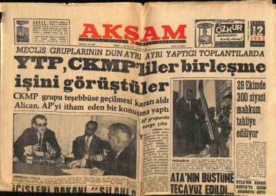 Akşam Gazetesi 12 Eylül 1962 - 29 Ekimde 300 Siyasi Mahkum Tahliye Ediliyor GZ60527 - 2